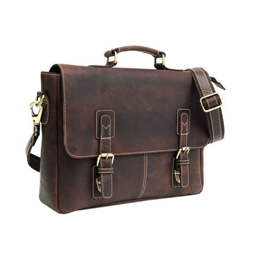 Men Genuine Leather Messenger Bag Brown